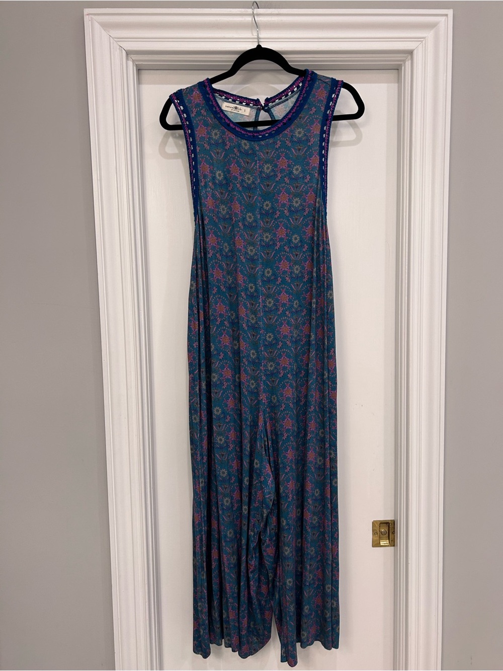 NATURAL LIFE Teal and Pink Crochet-Edged jumpsuit